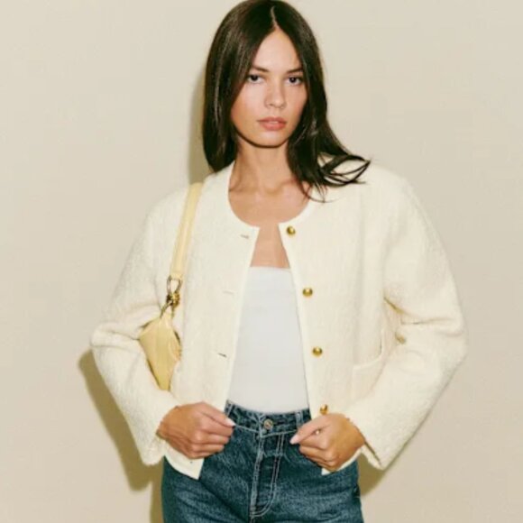 Reformation Dale Cropped Jacket Ivory - Size L - Picture 1 of 4